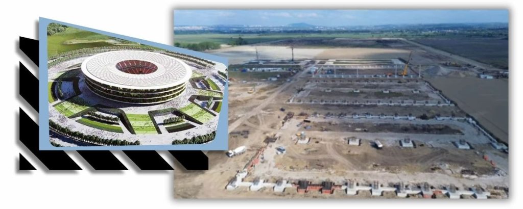Model nacionalnog stadiona i gradilište u Surčinu