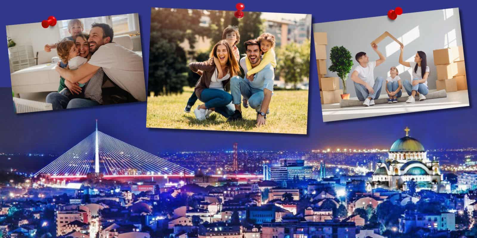 Panorama Beograda i fotografije porodica