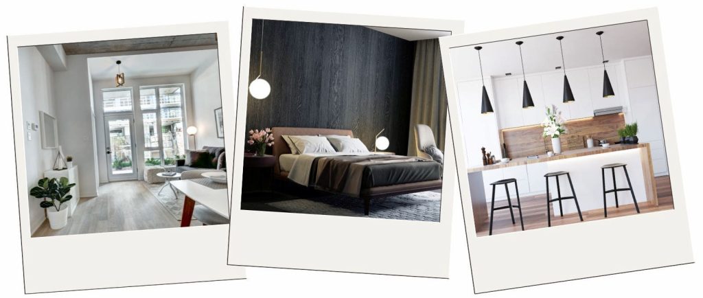 Tri polaroida sa prikazima različitih prostorija u stanu